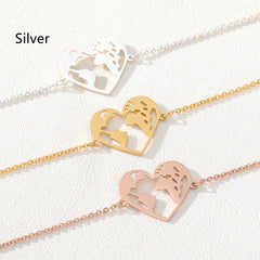 Heart-Shaped Hollow World Map Stainless Steel Bracelet