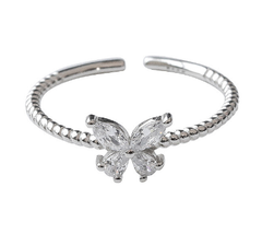 S925 Sterling Silver Diamond Butterfly Ring