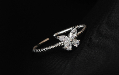 S925 Sterling Silver Diamond Butterfly Ring