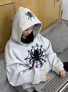 Women's Retro Spider Letter Hooded Sweater