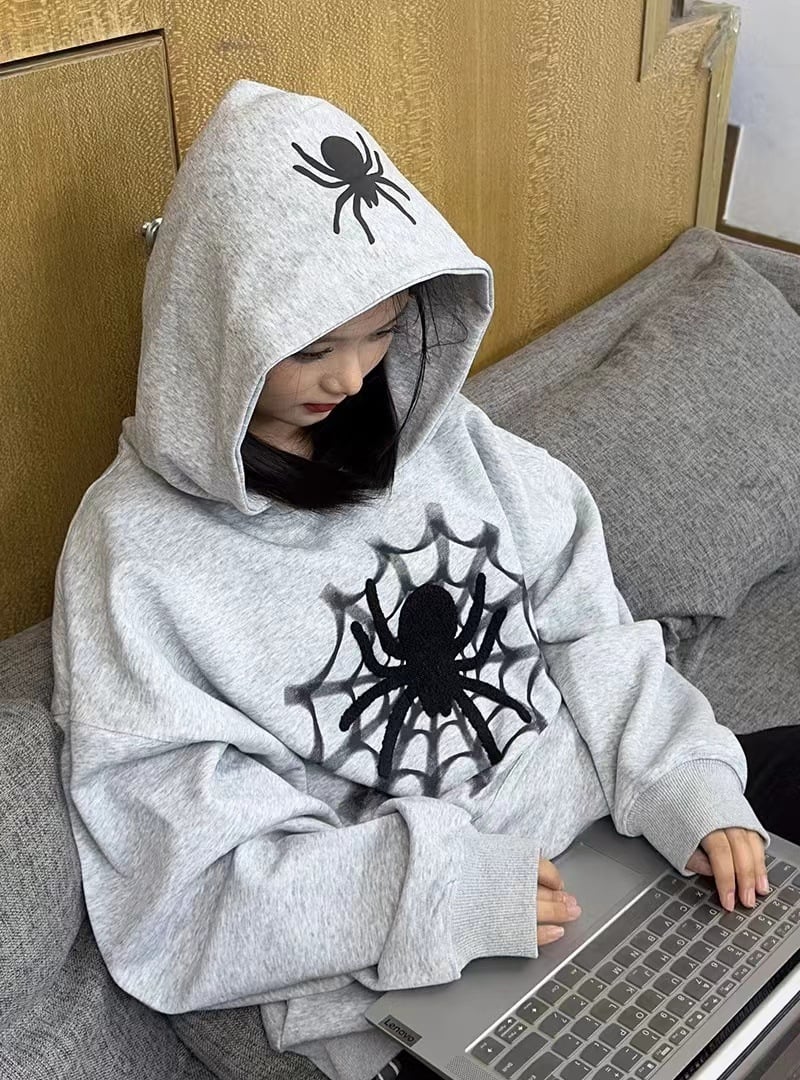 Women's Retro Spider Letter Hooded Sweater
