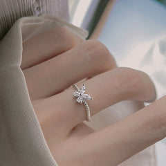 S925 Sterling Silver Diamond Butterfly Ring