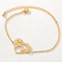 Heart-Shaped Hollow World Map Stainless Steel Bracelet