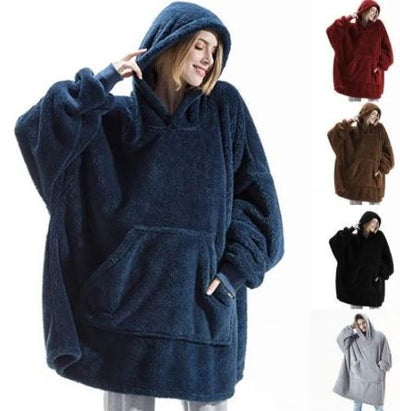 Double-Sided Fleece Wearable Blanket Hoodie
