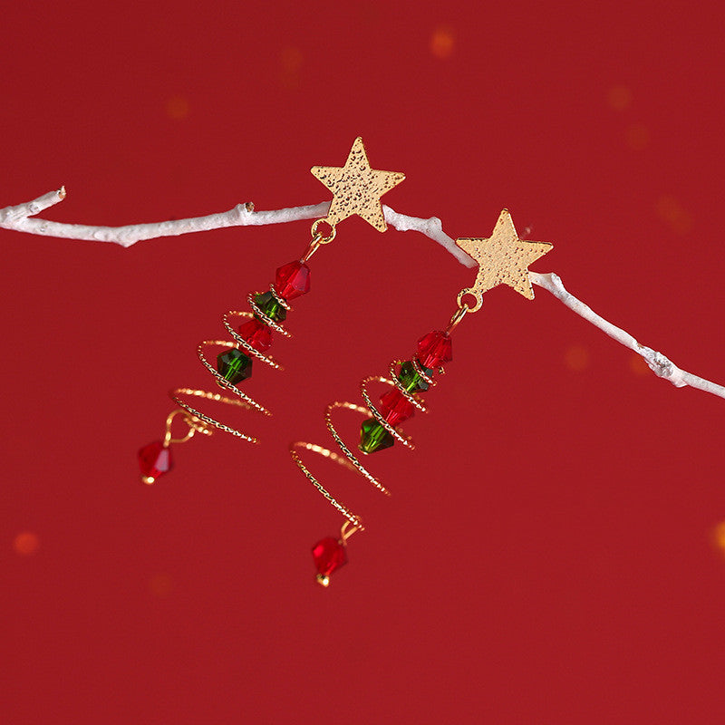Christmas Tree Star Tassel Earrings